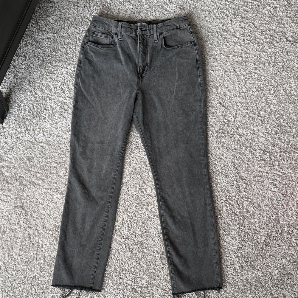 Good American Charcoal Straight Leg Jeans like new